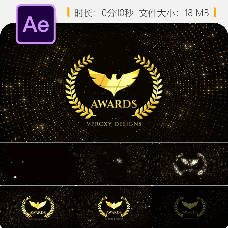 艾美奖奥斯卡金球奖颁奖典礼金色闪耀标志动画AE模板4K视频素材