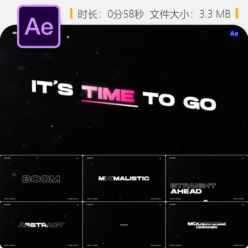 AE模板动态文字动画商业黑底粗体快节奏抽象动力学排版设计模板