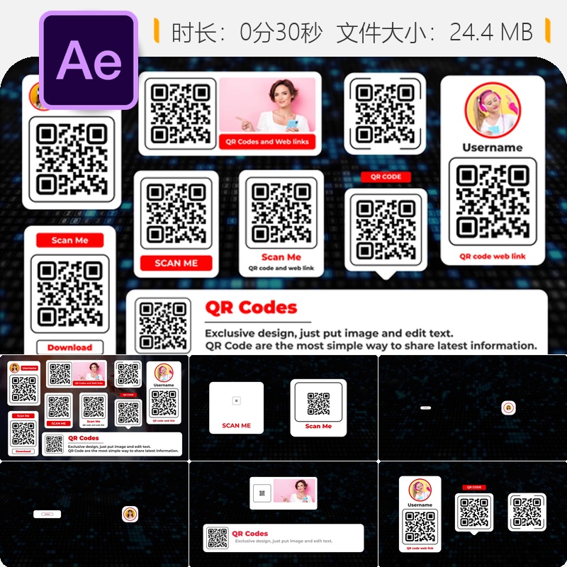 二维码下三分之一动画AE模板商业广告品牌推广4K高清视频素材