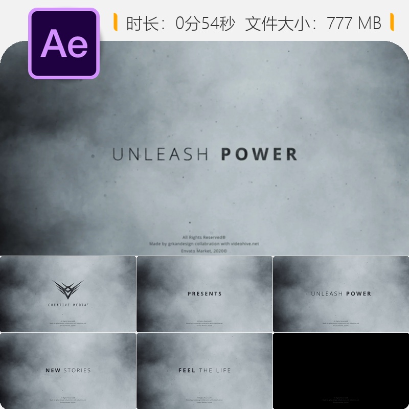 烟雾粒子动态文字AE模板4K电影预告片开场特效金属烟雾爆炸效果