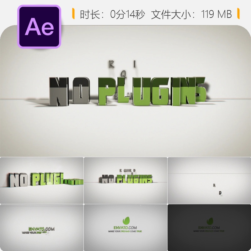 AE模板3D文字开场LOGO动画儿童创意字母飘落干净简洁快节奏片头