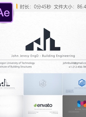 商务名片学位证书AE模板优雅黑色LOGO动画片头医生工程师学术