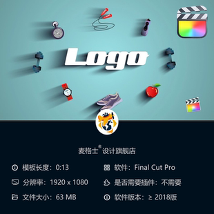 健身房运动标志FCPX健身短视频动画模板哑铃肌肉训练能量感设计