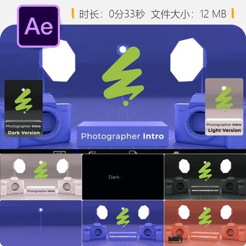创意摄影师品牌视觉艺术动画AE模板LOGO片头摄影服务商业展示