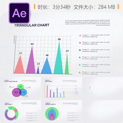 AE模板纸质信息图表动画制作统计图表元素条状图信息可视化设计