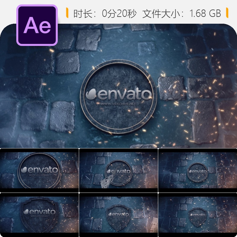 电影片头AE模板3D金属LOGO动画雨夜史诗大片开场特效4K高清版