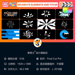 FCPX卡通液体飞溅MG动画水波文字动态特效模板素材资源合集