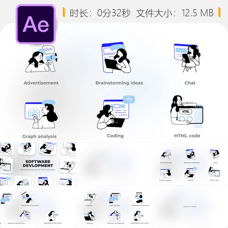 软件开发动画AE模板编码流程脑力激荡JSON格式云技术编程分析