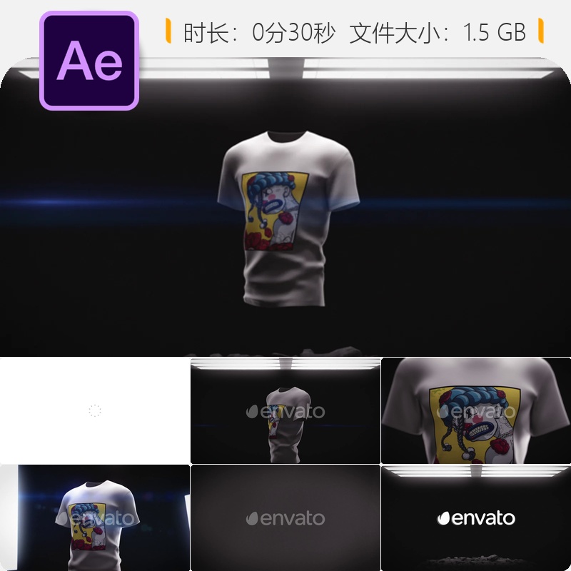 AE模板男装T恤商业广告产品宣传视频4K动画服装店促销展示模板