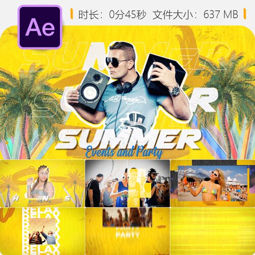 夏日海滩游艇泡沫派对音乐活动开场片头AE视频模板4K高清素材