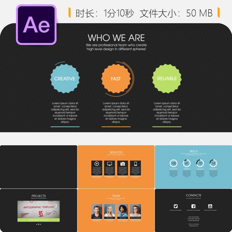 现代商业机构信息图表AE模板企业数据统计动态展示企业宣传片
