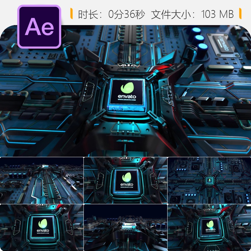 高端科技主板芯片处理器电路板电子LOGO动画AE模板4K视频片头