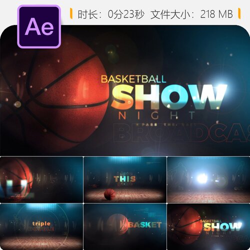 NBA篮球赛事开场AE模板4K电视转播LOGO动画片头合集装设计