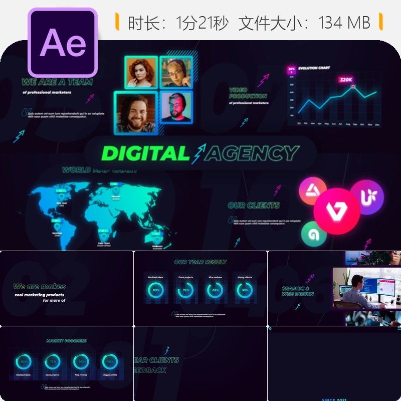 企业团队协作管理规划AE模板4K动态图形创业创新讨论图表设计
