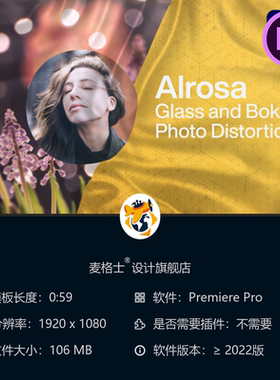 Alrosa玻璃失真散景特效PR模板3D动画相册展示家庭聚会视频制作