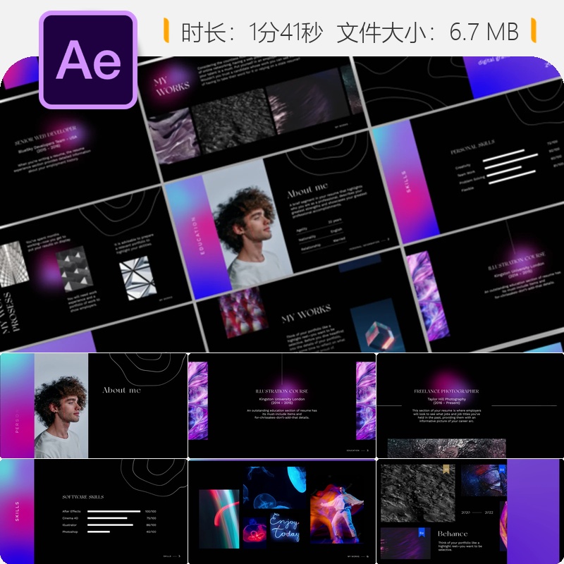 AE模板企业招聘简历作品集视频片头优雅简洁商务设计公司宣传