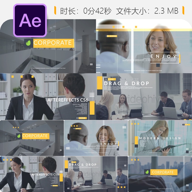 现代企业宣传AE模板优雅商务幻灯片演示公司简介视频4K高清动画