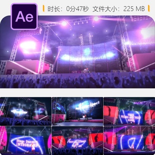 演唱会舞台开场AE模板Element3D场景元素灯光效果展示片头设计