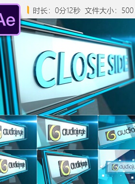 AE模板蓝色玻璃立方体3D文字LOGO动画开场白视频片头白色背景