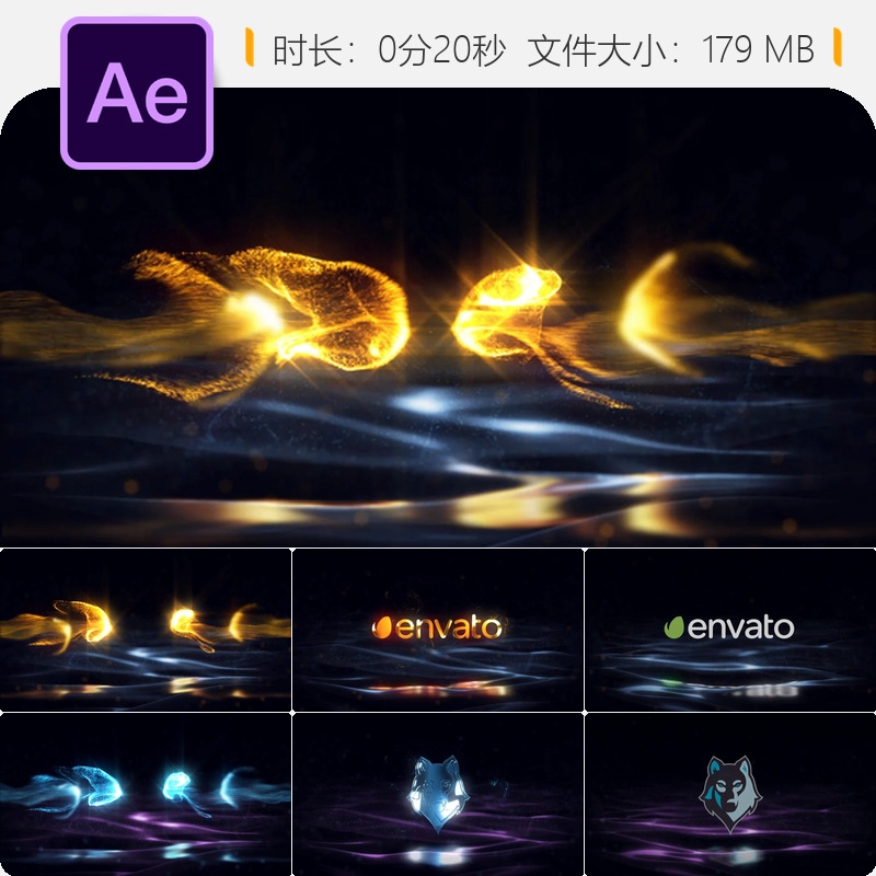 金色粒子流体优雅光泽闪耀黄金粉尘LOGO动画片头AE模板4K高清