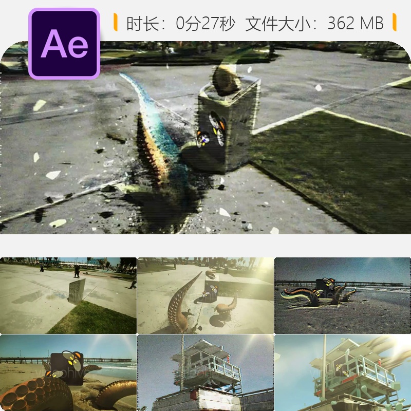 触手怪物恐怖AE模板克苏鲁破坏扭曲LOGO动画特效4K视频素材包