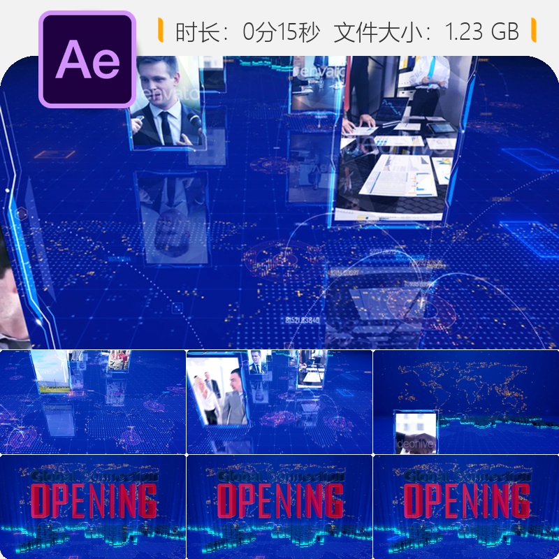 全球商业科技数据地球动态开场视频AE模板4K高清公司会议展示