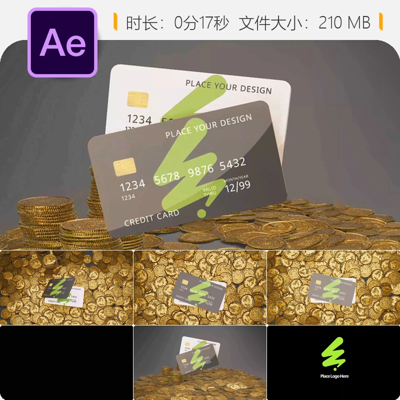 现代信用卡银行ATM动画AE模板3D企业商务卡金融支付设计素材包