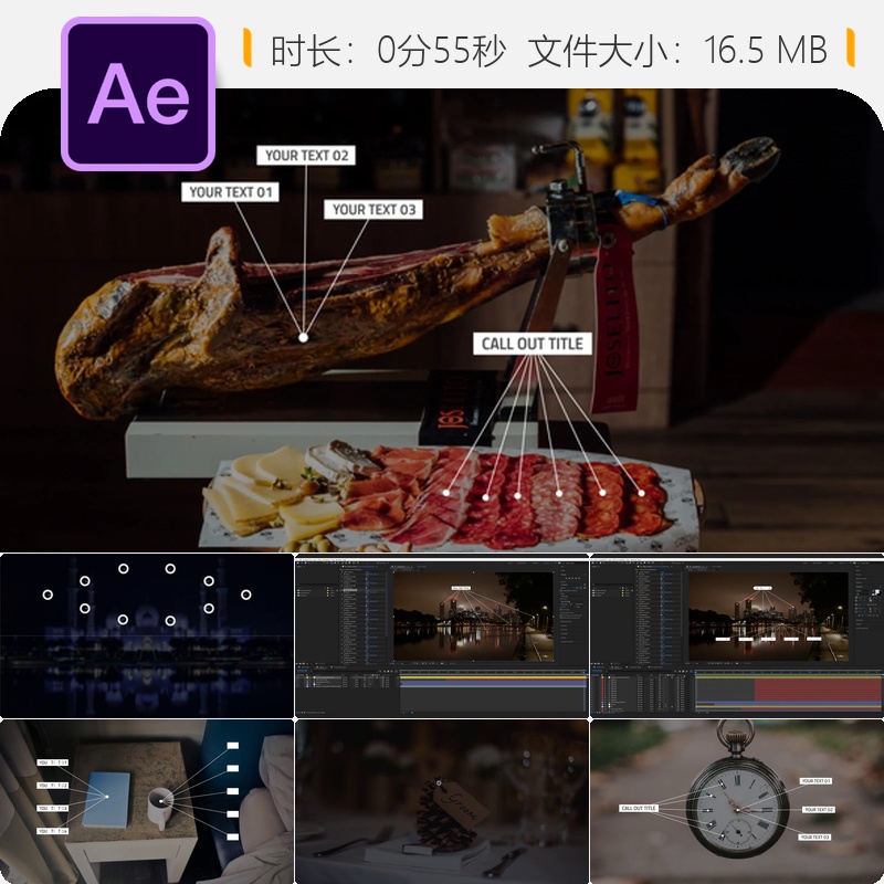 未来科技数据标注AE模板圆形元素企业信息标注动画4K高清效果