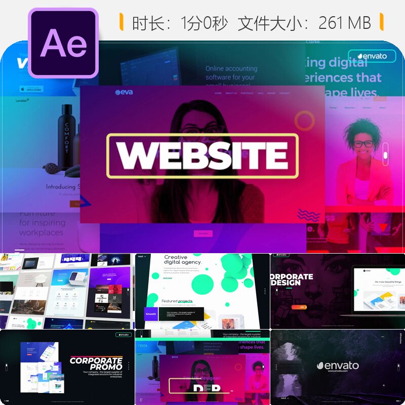 AE模板网站宣传片头设备Mac网页开场视频动画4K分辨率专业设计