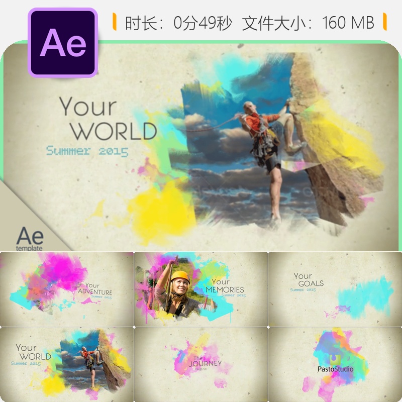 复古夏日记忆手绘笔刷效果AE模板视频包装广播包设计素材合集