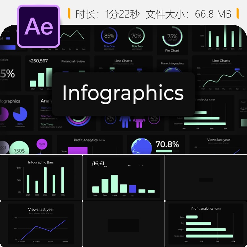 AE模板数据信息图表加密货币经济分析企业商务视频动画设计制作