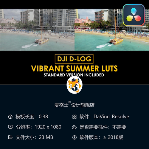大疆DLog夏日色彩LUT达芬奇调色预设航拍电影感风格合集海滩场景