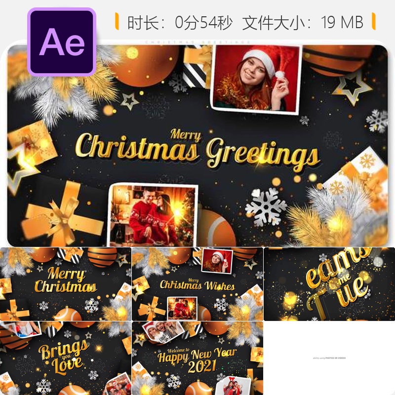 欢乐儿童圣诞AE模板卡通装饰元素节日贺卡开场动画4K视频素材