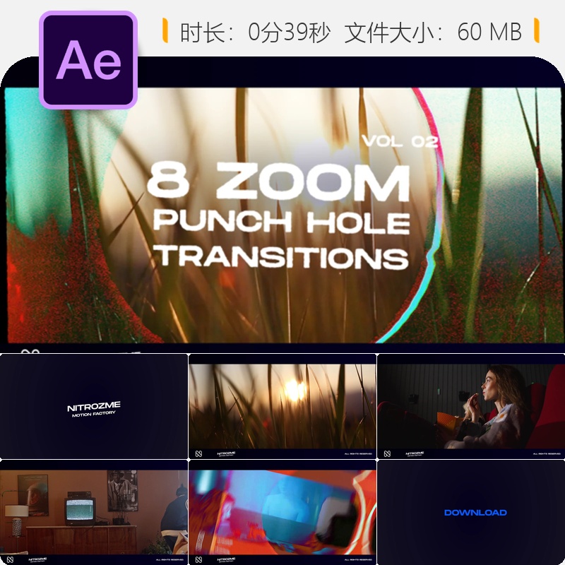 AE模板打孔缩放转场动画社交媒体视频特效预设AE插件素材包合集