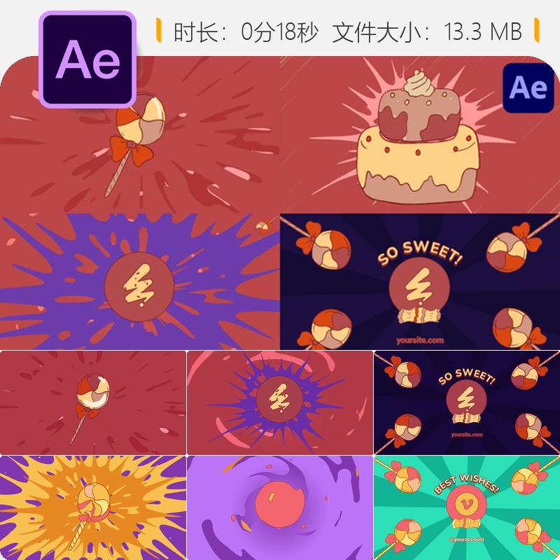 多彩动漫卡通兔子角色品牌AE模板LOGO动画设计模板素材下载包