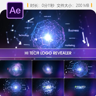 Hitech Logo Revealer AE模板动态粒子科技感企业标志动画片头