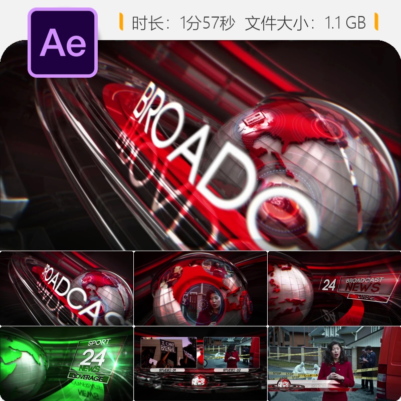 AE模板广播新闻包装设计地球HUD高科技信息图表界面动画4K素材