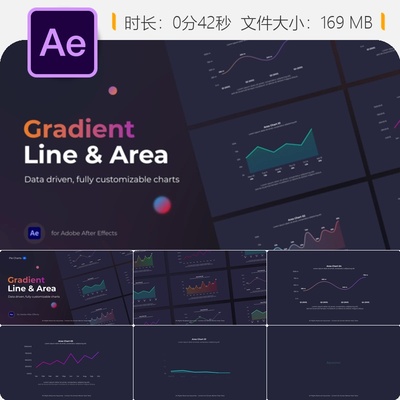 渐变线条面积图表AE模板数据可视化动态信息图商务科技动画设计