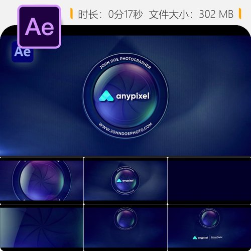 摄影师优雅LOGO动画AE模板相机镜头无缝过渡视频开场特效制作