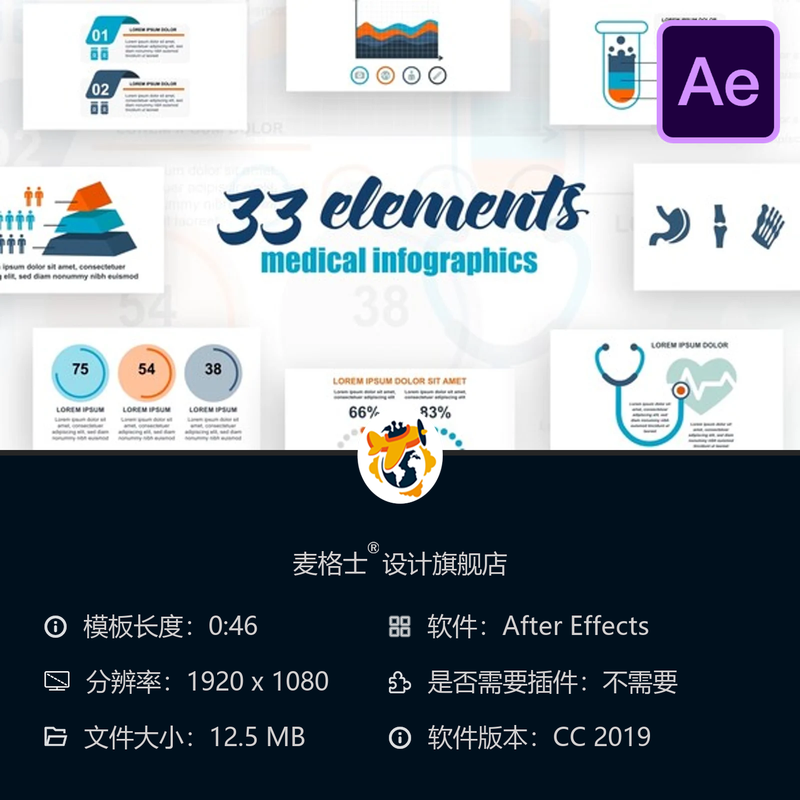 AE模板医疗健康统计信息图表时间线工作流程图数据可视化设计