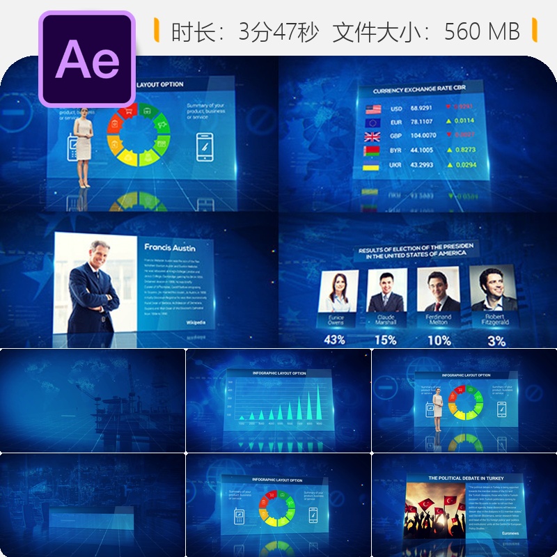 AE模板高科技新闻资讯信息图表包装视频素材After Effects模板