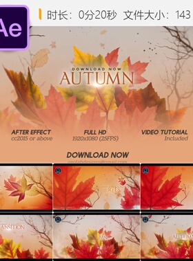 秋季时尚AE模板橙色落叶自然元素4K片头设计适用于社交媒体广告