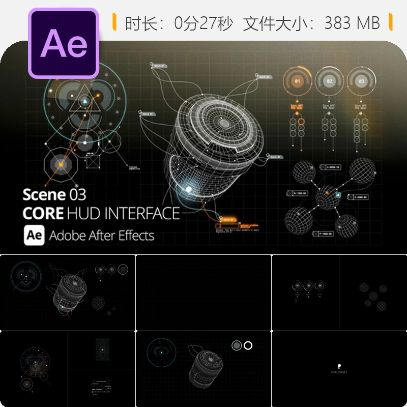 星际飞船HUD界面AE模板动效科技感信息图表设计4K分辨率动画