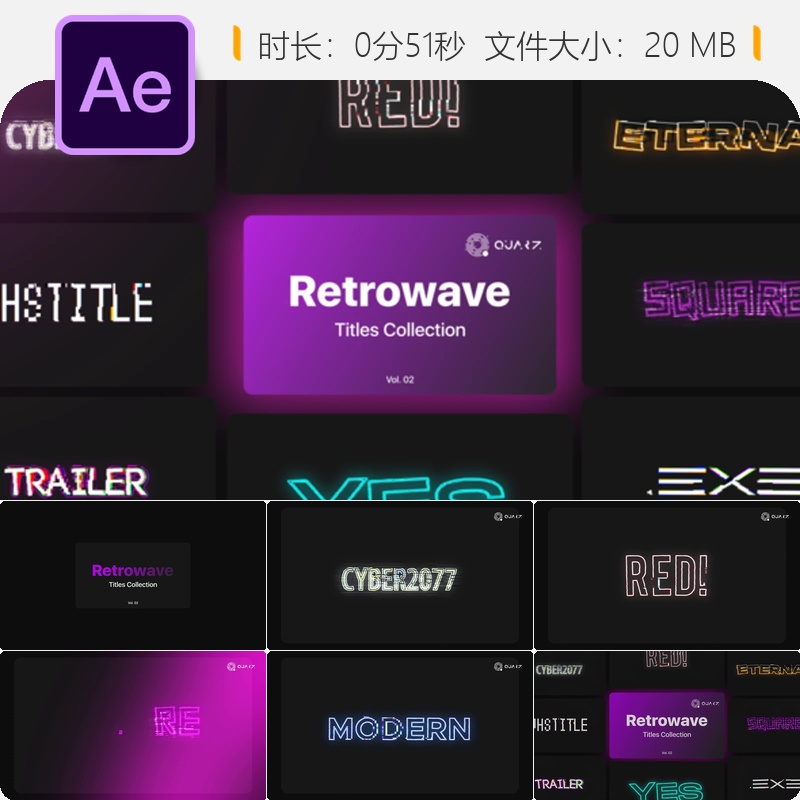 Retrowave Motion Titles Vol 02 AE模板科技感文字动画社交媒体