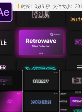 Retrowave Motion Titles Vol 02 AE模板科技感文字动画社交媒体