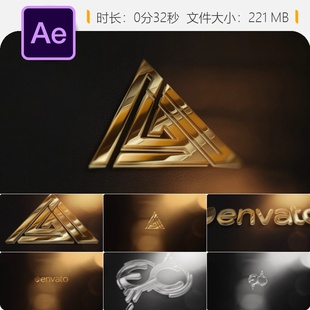 奢华金银奖杯颁奖典礼AE模板LOGO动画片头史诗电影感黑金风格