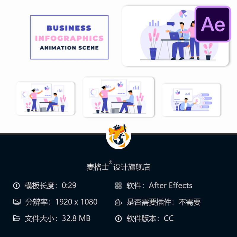 商务信息图表动画AE模板城市夜景数据分析企业场景数字可视化