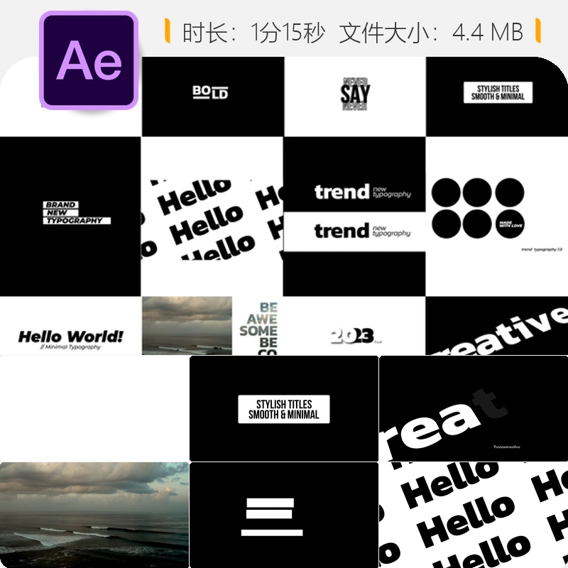 AE模板创意动画社交媒体设计彩色抽象艺术品牌Instagram画廊展示