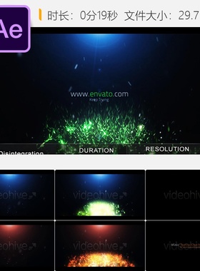 绿色橙色粒子消散AE模板网站LOGO动画开场片头特效4K视频素材