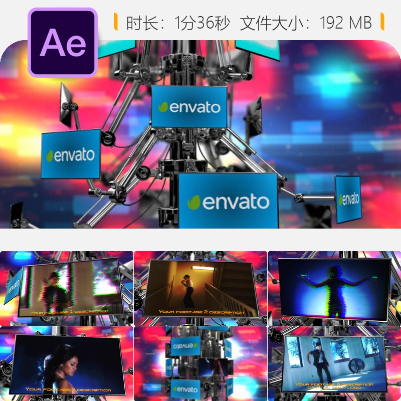 AE模板机器人屏幕3D幻灯片视频展示LCD素材特效动画制作